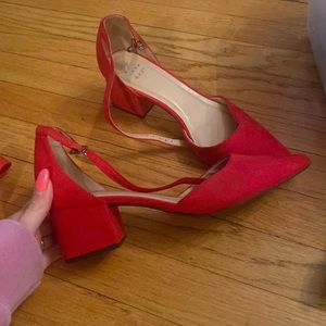 red ankle strap heels